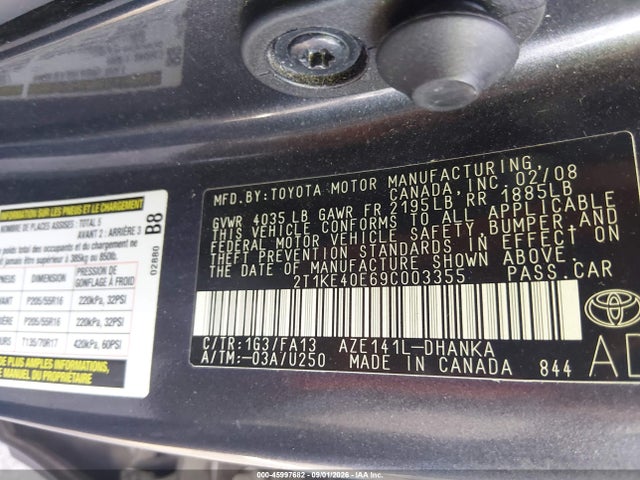 Продажа на аукционе авто 2009 Toyota Matrix S, vin: 2T1KE40E69C003355, номер лота: 45997682