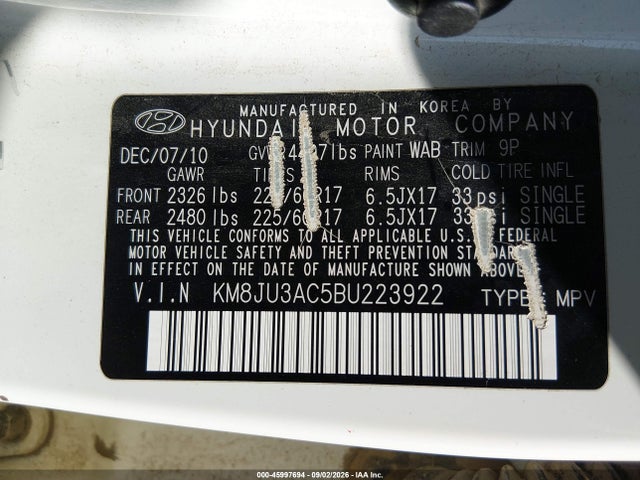 Продаж на аукціоні авто 2011 Hyundai Tucson Gls, vin: KM8JU3AC5BU223922, номер лоту: 45997694