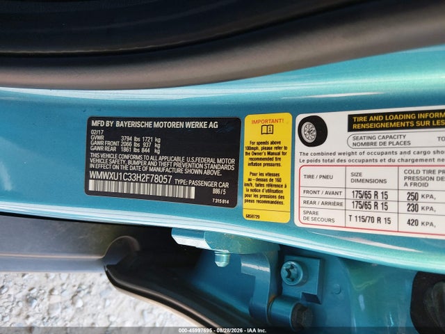 Продажа на аукционе авто 2017 Mini Hardtop Cooper, vin: WMWXU1C33H2F78057, номер лота: 45997695