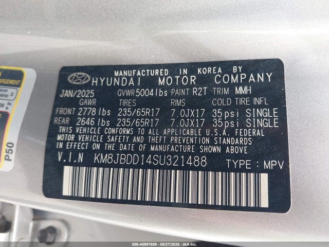 Aukcja sprzedaży 2025 Hyundai Tucson Hybrid Blue, vin: KM8JBDD14SU321488, numer aukcji: 45997699