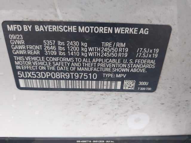 Aukcja sprzedaży 2024 Bmw X3 Xdrive30i, vin: 5UX53DP08R9T97510, numer aukcji: 45997716