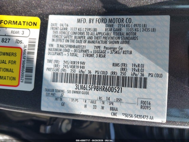 45997717 :رقم المزاد ، 3LN6L5F98HR600521 vin ، 2017 Lincoln Mkz Reserve مزاد بيع