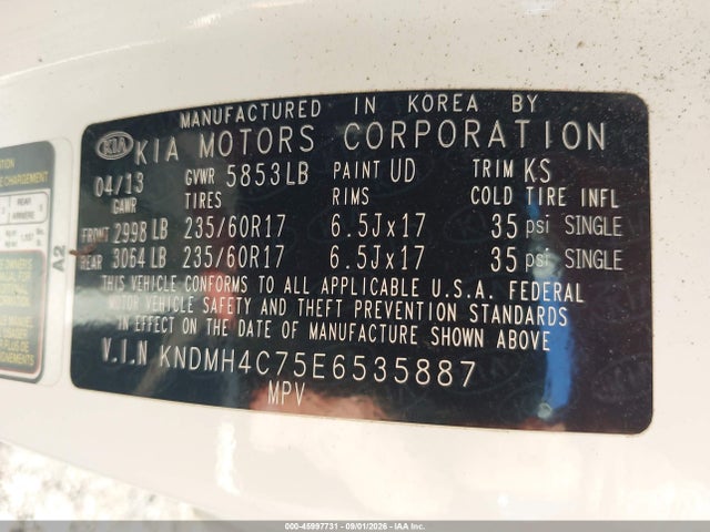 Aukcja sprzedaży 2014 Kia Sedona Ex, vin: KNDMH4C75E6535887, numer aukcji: 45997731