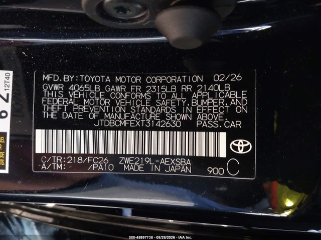 Продаж на аукціоні авто 2026 Toyota Corolla Hybrid Hybrid Se, vin: JTDBCMFEXT3142630, номер лоту: 45997738