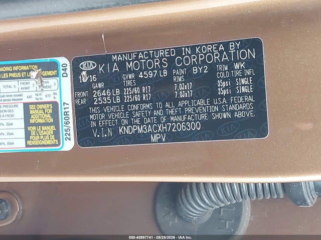 45997741 :رقم المزاد ، KNDPM3ACXH7206300 vin ، 2017 Kia Sportage Lx مزاد بيع