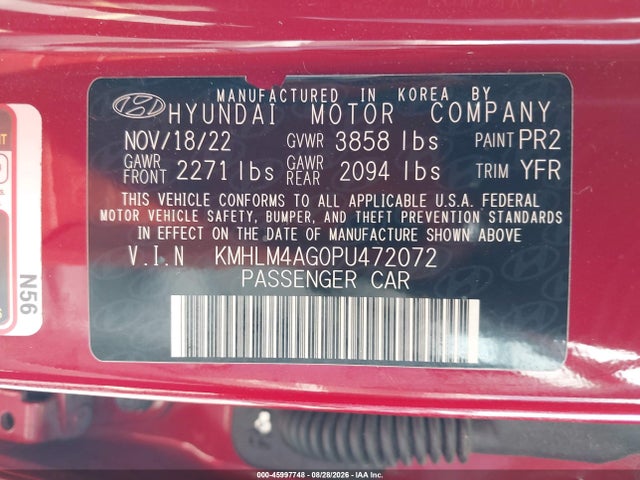 Продаж на аукціоні авто 2023 Hyundai Elantra Sel, vin: KMHLM4AG0PU472072, номер лоту: 45997748