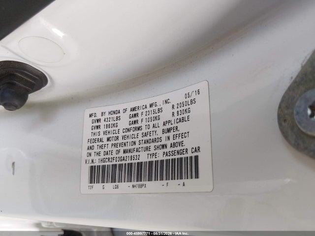 Honda ACCORD EX 2016 1HGCR2F03GA219532 Image 9