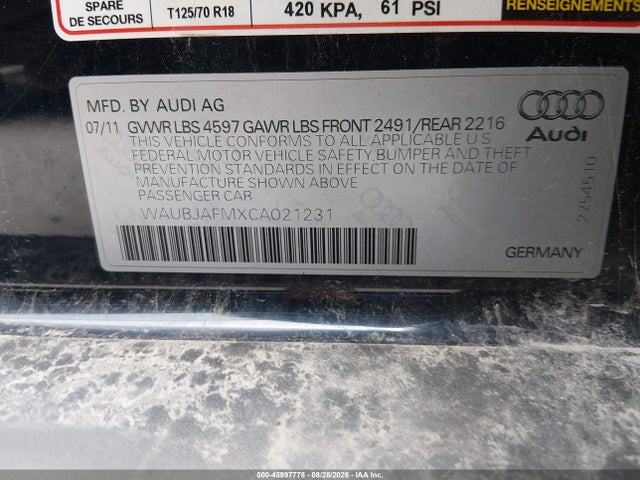 Aukcja sprzedaży 2012 Audi A3 2.0 Tdi Premium, vin: WAUBJAFMXCA021231, numer aukcji: 45997778