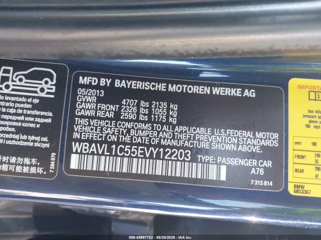 2014 Bmw X1 Xdrive28i მანქანა იყიდება აუქციონზე, vin: WBAVL1C55EVY12203, აუქციონის ნომერი: 45997782