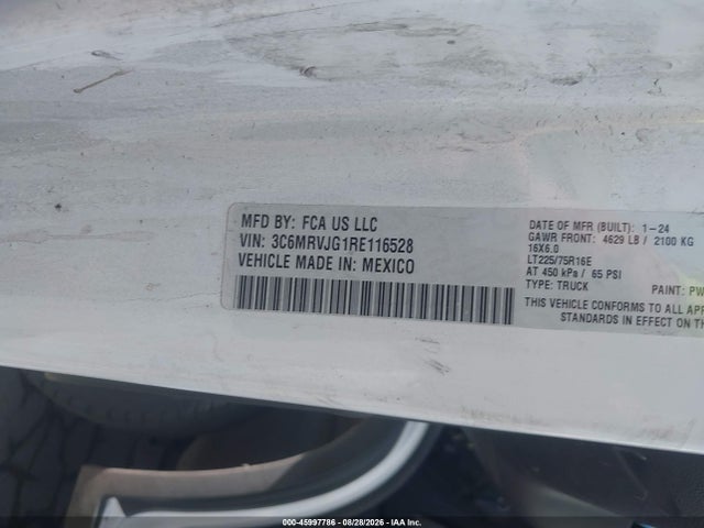 45997786 :رقم المزاد ، 3C6MRVJG1RE116528 vin ، 2024 Ram Promaster 3500 Cargo Van Tradesman High Roof 159 Wb Ext W/pass Seat مزاد بيع