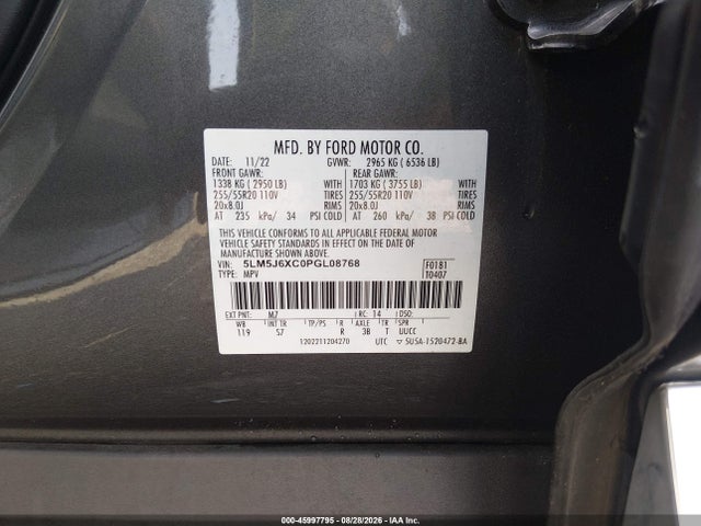 Aukcja sprzedaży 2023 Lincoln Aviator Standard, vin: 5LM5J6XC0PGL08768, numer aukcji: 45997795
