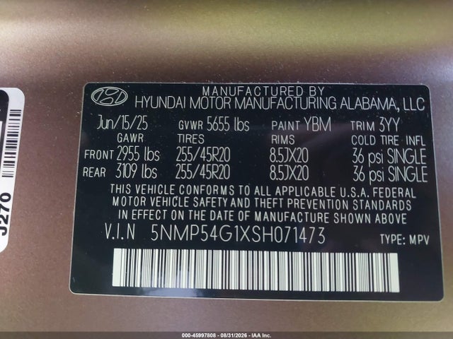 45997808 :رقم المزاد ، 5NMP54G1XSH071473 vin ، 2025 Hyundai Santa Fe Hybrid Calligraphy مزاد بيع