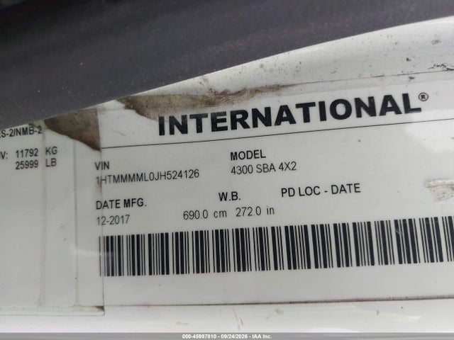 Продаж на аукціоні авто 2018 International Durastar 4300, vin: 1HTMMMML0JH524126, номер лоту: 45997810