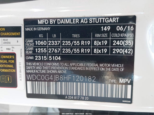 Aukcja sprzedaży 2017 Mercedes-benz Glc 300, vin: WDC0G4JB8HF120182, numer aukcji: 45997822
