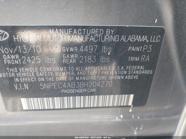 Aukcja sprzedaży 2011 Hyundai Sonata Se 2.0t, vin: 5NPEC4AB3BH204270, numer aukcji: 45997838
