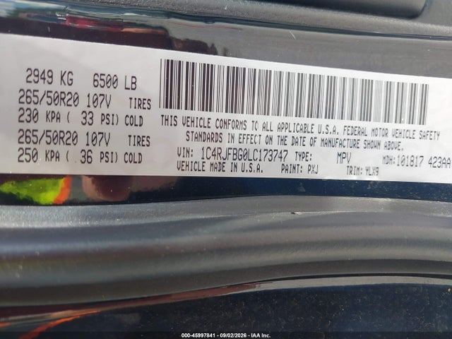 Продаж на аукціоні авто 2020 Jeep Grand Cherokee Limited X 4x4, vin: 1C4RJFBG0LC173747, номер лоту: 45997841