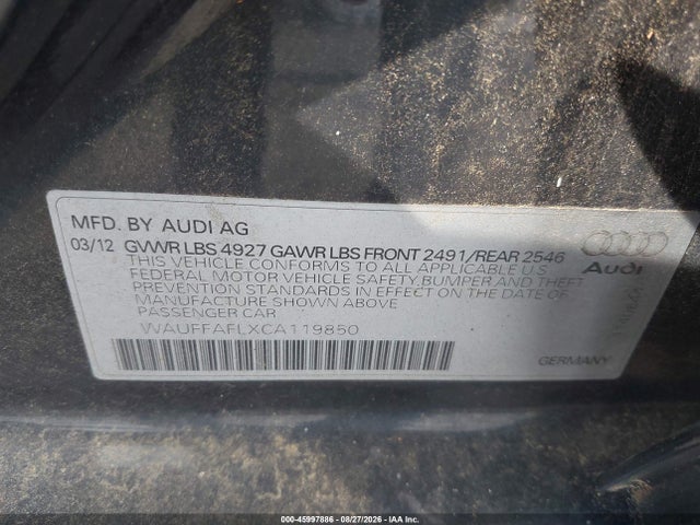 Продажа на аукционе авто 2012 Audi A4 2.0t Premium, vin: WAUFFAFLXCA119850, номер лота: 45997886