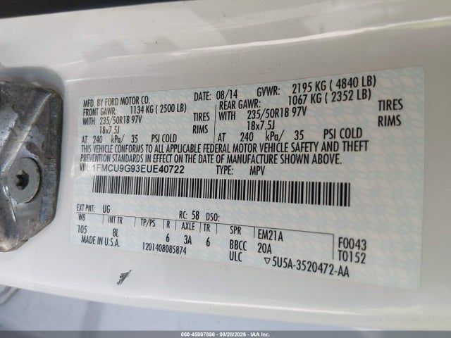 Ford ESCAPE SE 2014 1FMCU9G93EUE40722 Image 9