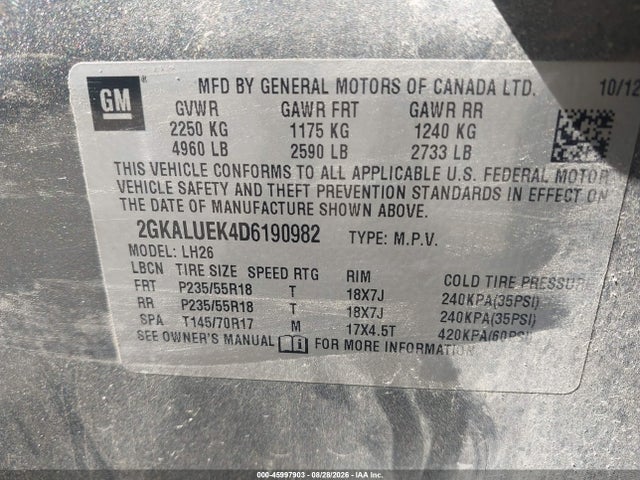 Продаж на аукціоні авто 2013 Gmc Terrain Slt-1, vin: 2GKALUEK4D6190982, номер лоту: 45997903