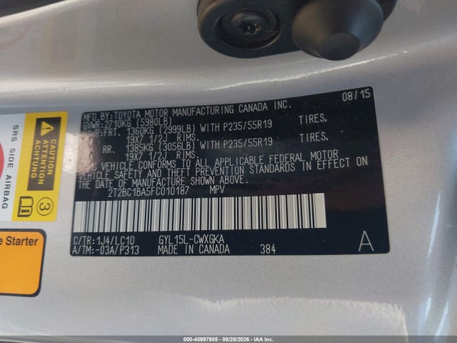 45997905 :رقم المزاد ، 2T2BC1BA5FC010187 vin ، 2015 Lexus Rx 450h مزاد بيع
