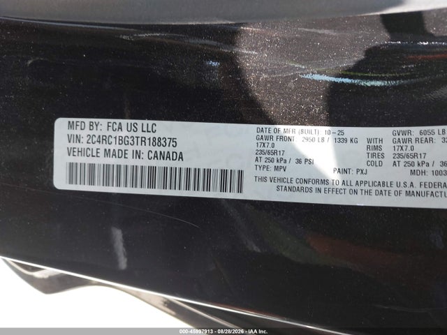 Aukcja sprzedaży 2026 Chrysler Pacifica Select, vin: 2C4RC1BG3TR188375, numer aukcji: 45997913