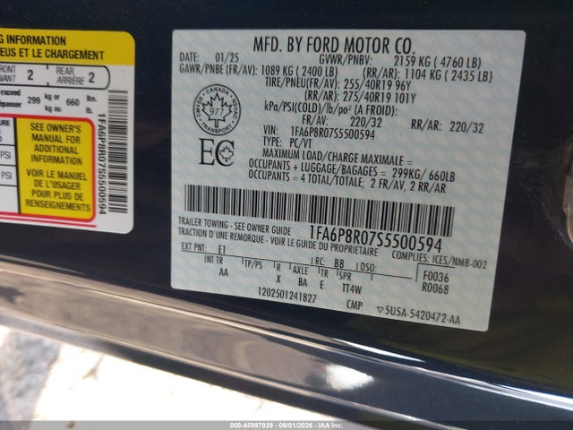 Продаж на аукціоні авто 2025 Ford Mustang Dark Horse, vin: 1FA6P8R07S5500594, номер лоту: 45997939
