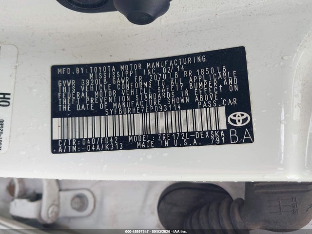 2014 Toyota Corolla S Plus მანქანა იყიდება აუქციონზე, vin: 5YFBURHE7EP093114, აუქციონის ნომერი: 45997947