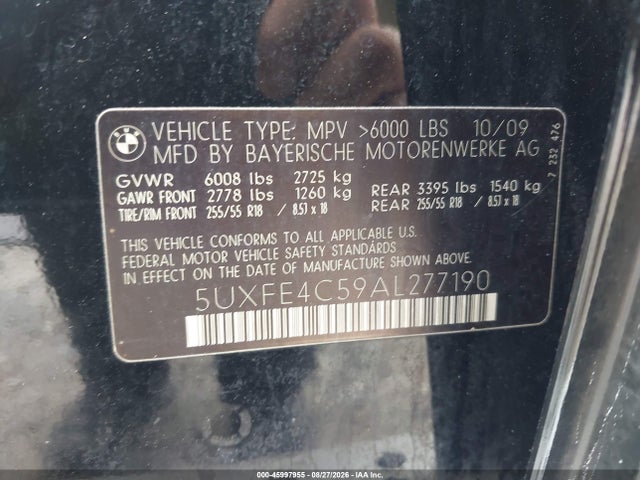 Aukcja sprzedaży 2010 Bmw X5 Xdrive30i, vin: 5UXFE4C59AL277190, numer aukcji: 45997955