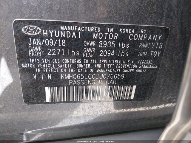 Aukcja sprzedaży 2018 Hyundai Ioniq Hybrid Blue, vin: KMHC65LC0JU076659, numer aukcji: 45997976