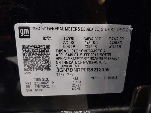 45997975 :رقم المزاد ، 3GN7DNRP0RS212359 vin ، 2024 Chevrolet Equinox Ev Rs مزاد بيع
