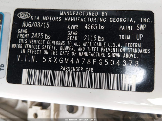 5XXGM4A78FG504373 KIA Optima Lx