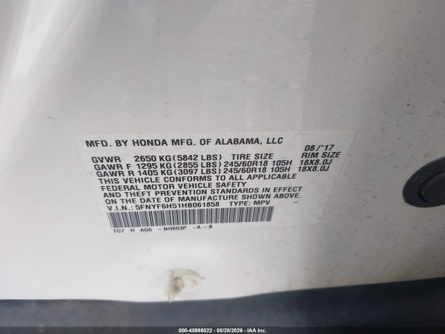 Honda Pilot Ex-l 2017 5FNYF6H51HB061858 Image 9