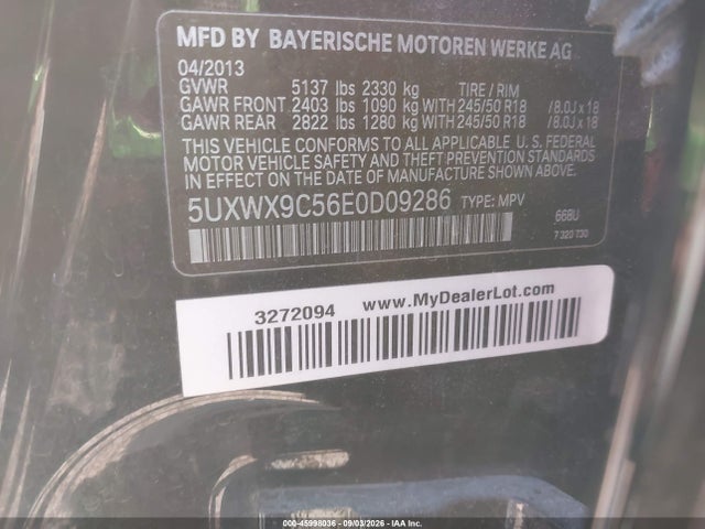 Aukcja sprzedaży 2014 Bmw X3 Xdrive28i, vin: 5UXWX9C56E0D09286, numer aukcji: 45998036