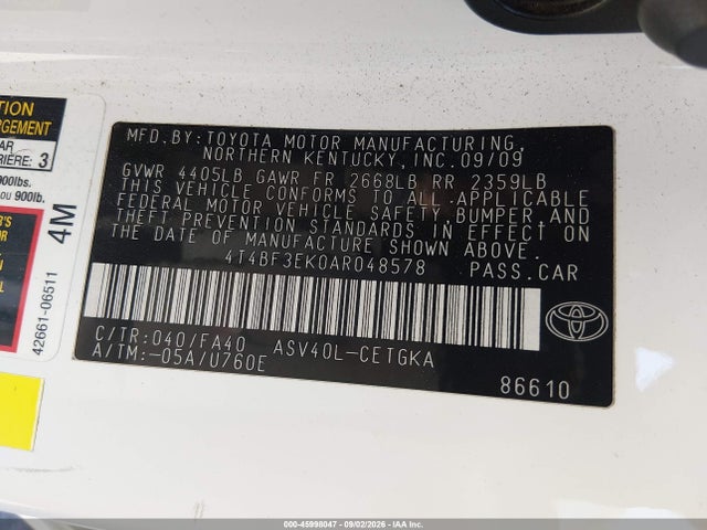 Aukcja sprzedaży 2010 Toyota Camry Xle, vin: 4T4BF3EK0AR048578, numer aukcji: 45998047