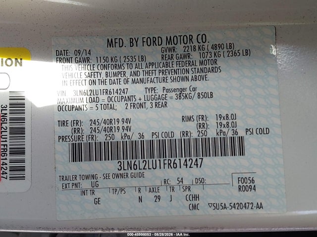 Lincoln MKZ HYBRID 2015 3LN6L2LU1FR614247 Image 9
