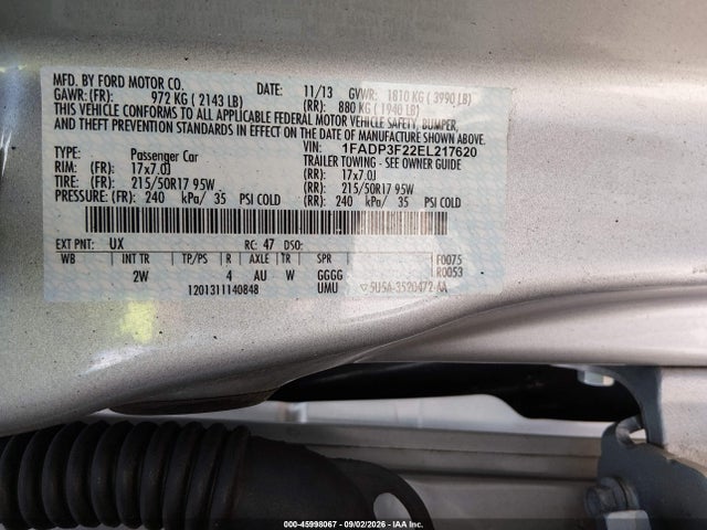 45998067 :رقم المزاد ، 1FADP3F22EL217620 vin ، 2014 Ford Focus Se مزاد بيع