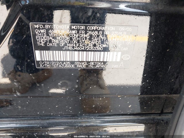 Aukcja sprzedaży 2007 Lexus Es 350, vin: JTHBJ46G472053380, numer aukcji: 45998076