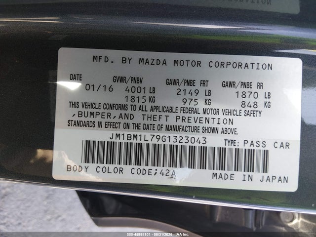 Aukcja sprzedaży 2016 Mazda Mazda3 I Touring, vin: JM1BM1L79G1323043, numer aukcji: 45998101