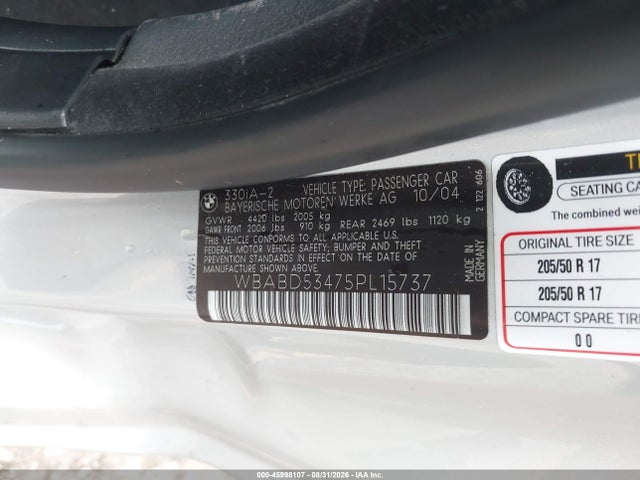 Aukcja sprzedaży 2005 Bmw 330ci, vin: WBABD53475PL15737, numer aukcji: 45998107