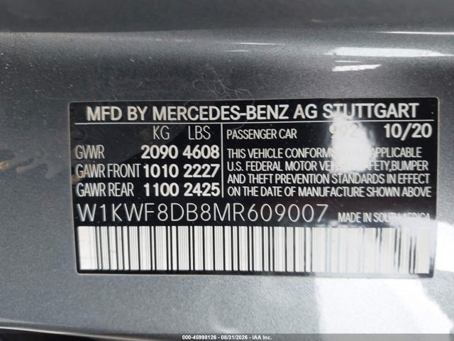 Продаж на аукціоні авто 2021 Mercedes-benz C 300 Sedan, vin: W1KWF8DB8MR609007, номер лоту: 45998126