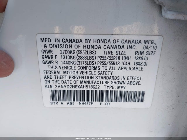 Продажа на аукционе авто 2010 Acura Mdx Technology Package, vin: 2HNYD2H6XAH518622, номер лота: 45998154