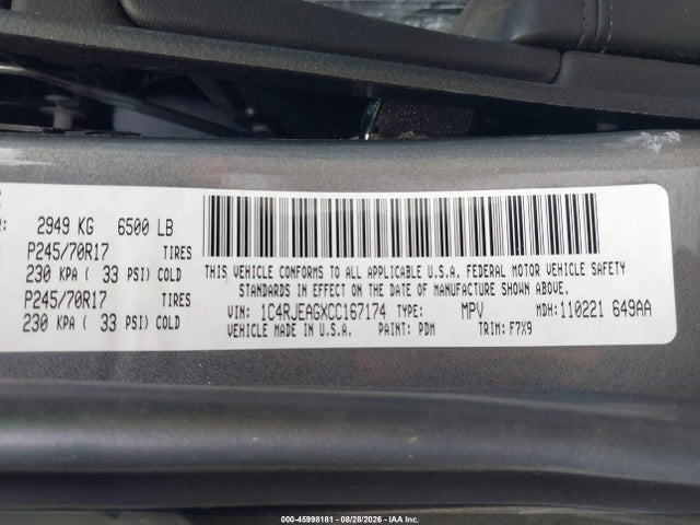 Продаж на аукціоні авто 2012 Jeep Grand Cherokee Laredo, vin: 1C4RJEAGXCC167174, номер лоту: 45998181