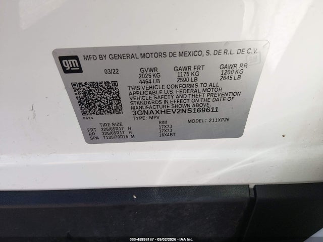 Продаж на аукціоні авто 2022 Chevrolet Equinox Fwd Ls, vin: 3GNAXHEV2NS169611, номер лоту: 45998187