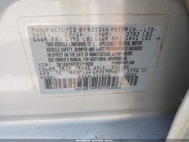 Nissan SENTRA S 2014 3N1AB7AP0EY218068 Image 9