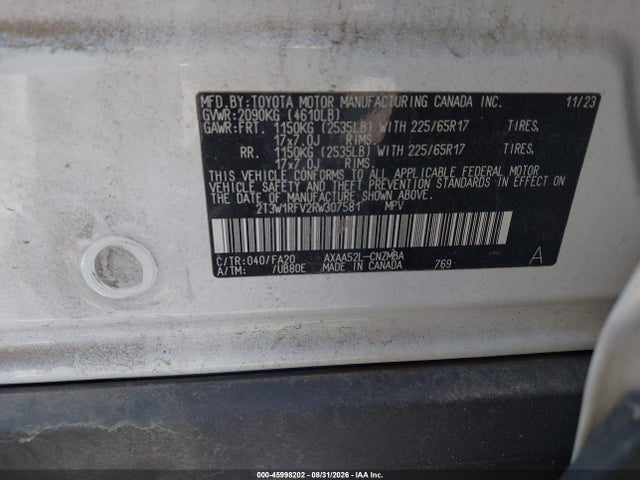 Aukcja sprzedaży 2024 Toyota Rav4 Xle, vin: 2T3W1RFV2RW307581, numer aukcji: 45998202
