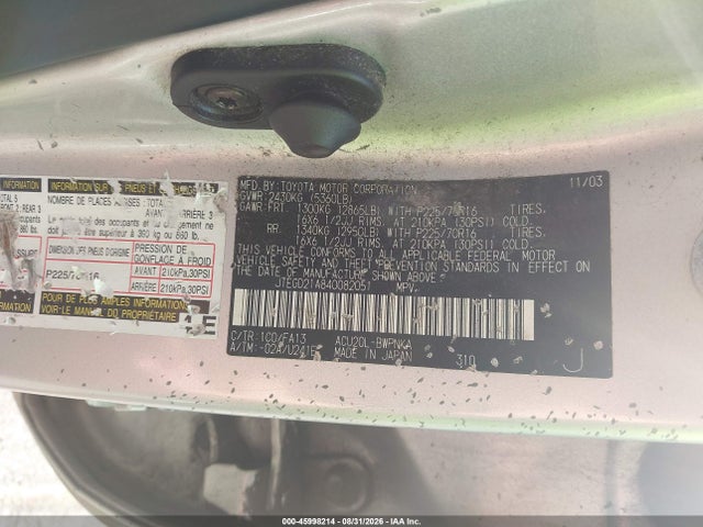 Aukcja sprzedaży 2004 Toyota Highlander, vin: JTEGD21A840082051, numer aukcji: 45998214