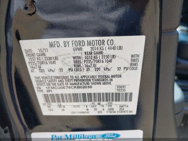 2012 Ford Escape Limited მანქანა იყიდება აუქციონზე, vin: 1FMCU0E78CKB02030, აუქციონის ნომერი: 45998223