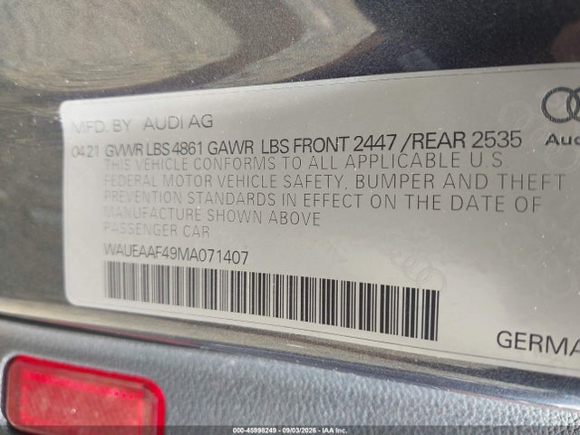Продаж на аукціоні авто 2021 Audi A4 Premium Plus 45 Tfsi S Line Quattro S Tronic, vin: WAUEAAF49MA071407, номер лоту: 45998249