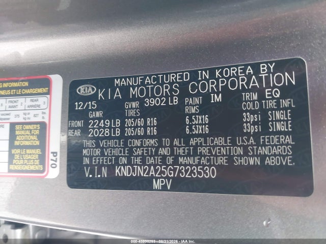 Aukcja sprzedaży 2016 Kia Soul, vin: KNDJN2A25G7323530, numer aukcji: 45998253
