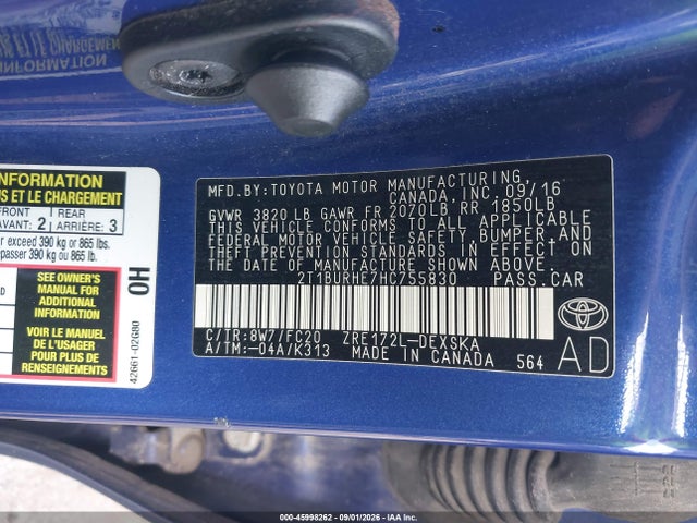 Продажа на аукционе авто 2017 Toyota Corolla Se, vin: 2T1BURHE7HC755830, номер лота: 45998262